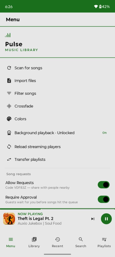 Pulse menu with song requests hosting